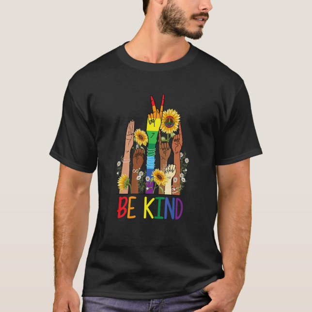 Camiseta Seja gentil em linguagem de sinais falando Lgbtq+  (Frente)