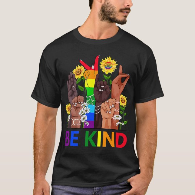 Camiseta Seja gentil em linguagem de sinais falando LGBTQ G (Frente)