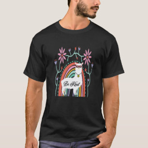 Camiseta Seja Gentil Flor Lama Animal Boêmio Llama Arco-íri