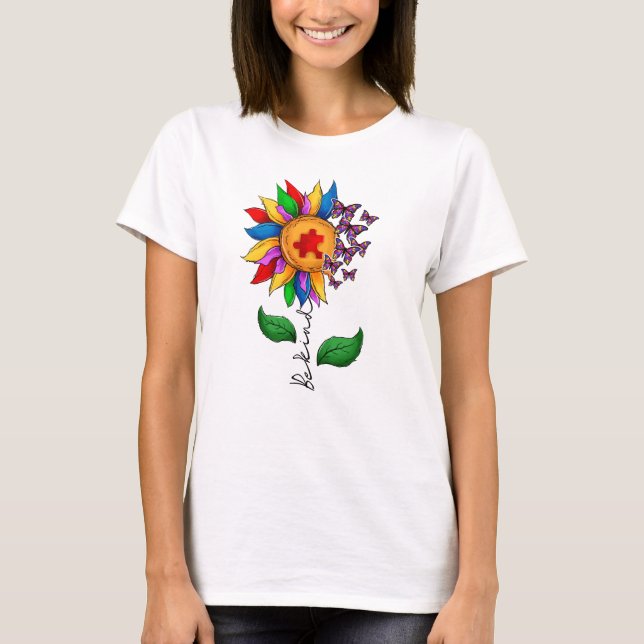Camiseta Seja gentil, girassol - consciência do autismo (Frente)