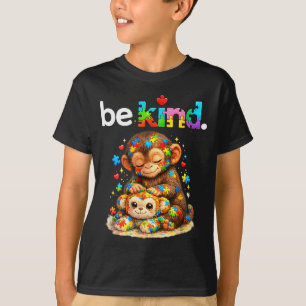Camiseta Seja gentil soco macaco puzzle colorido autismo