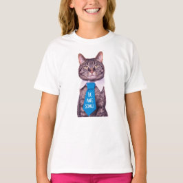 Camiseta "SEJA INCRÍVEL!" Cat in Blue Tie, sua mensagem