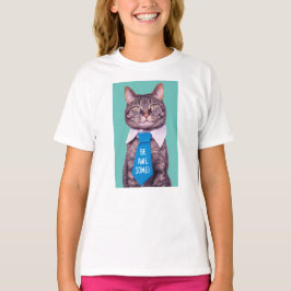 Camiseta "SEJA INCRÍVEL!" Gato em Blue Tie, Teal, Sua Mensa