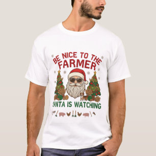 Camiseta Seja Legal Fazendeiro Papai Noel Animais de Fazend