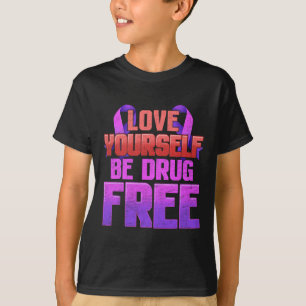 Camiseta Seja Livre De Drogas Se Ame Roxo Fita