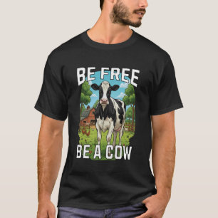 Camiseta Seja Livre Seja Uma Vaca - Retrato Divertido de Va