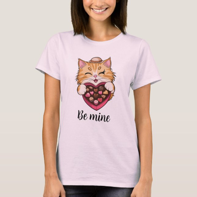 Camiseta Seja meu gato: Dia de os namorados Kawaii Cat com  (Frente)