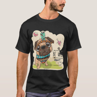 Camiseta Seja Selvagem Cachorro Pug tribal Fofo com penas