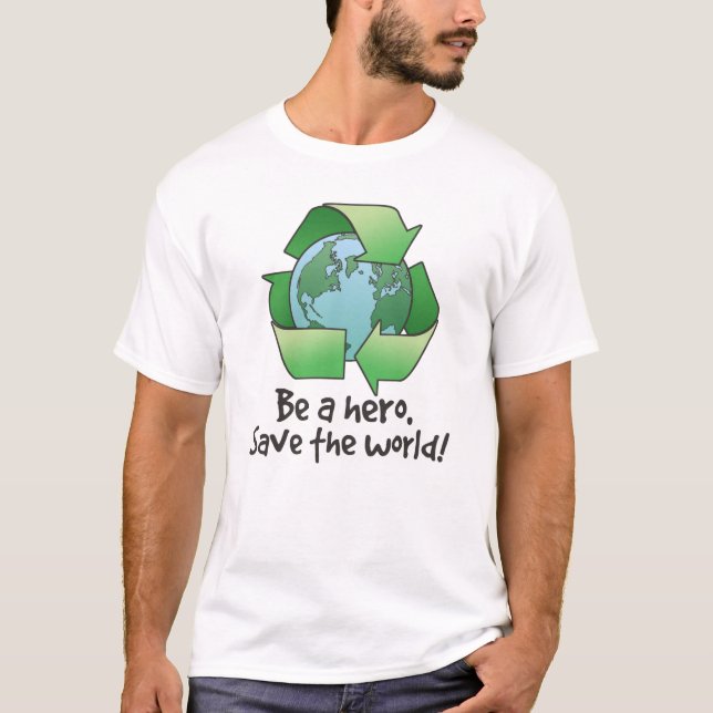 Camiseta Seja um herói, t-shirt dos miúdos do reciclar (Frente)