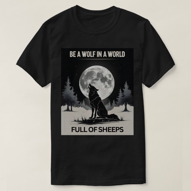 Camiseta Seja um lobo em um Cheio mundial de ovelhas" - Lua (Frente do Design)