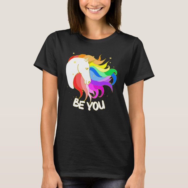 Camiseta Seja Um Unicórnio Mágico Com Arco-Íris (Frente)