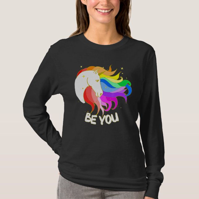 Camiseta Seja Um Unicórnio Mágico Com Arco-Íris (Frente)
