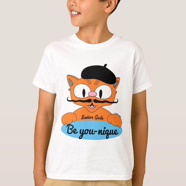 Camiseta Seja Você-Único (Seja único) Cartoon Gato de bigod (Frente)