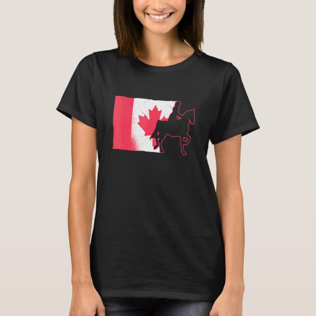 Camiseta Sela Sela Inglês Cavalgando Bandeira do Canadá Cav (Frente)