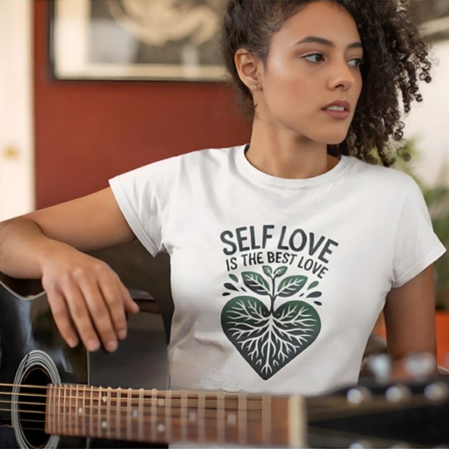 Camiseta Self Love Best Love Cote Green Heart Design (Criador carregado)