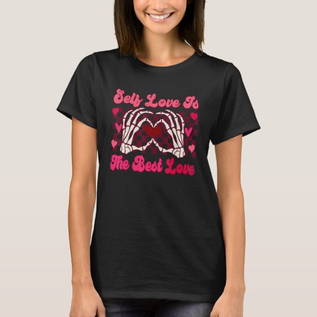 Camiseta Self Love is The Best Love Skeleton Hands Retro Va (Frente)