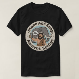 Camiseta Selfie Antiga do Homem das Cavernas com Mamute