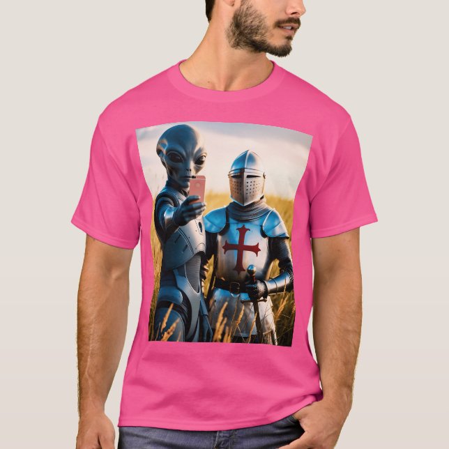 Camiseta Selfie de alienígena com Cavaleiro Templário (Frente)