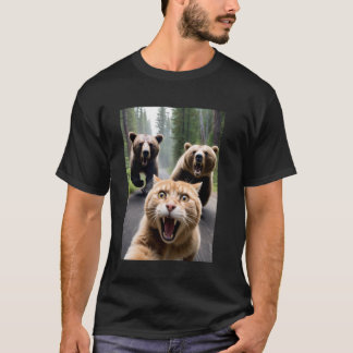 Camiseta Selfie de Ataque de Urso de Gato Engraçado