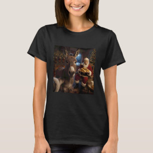 Camiseta Selfie de Burro com Papai Noel Funny Natal Meme