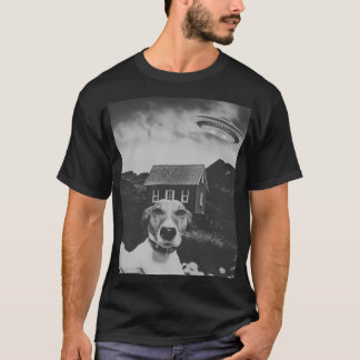 Camiseta Selfie de cão com OVNI Alienígena presentes engraç