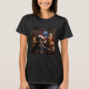 Camiseta Selfie de Doberman com Papai Noel Natal Divertido 