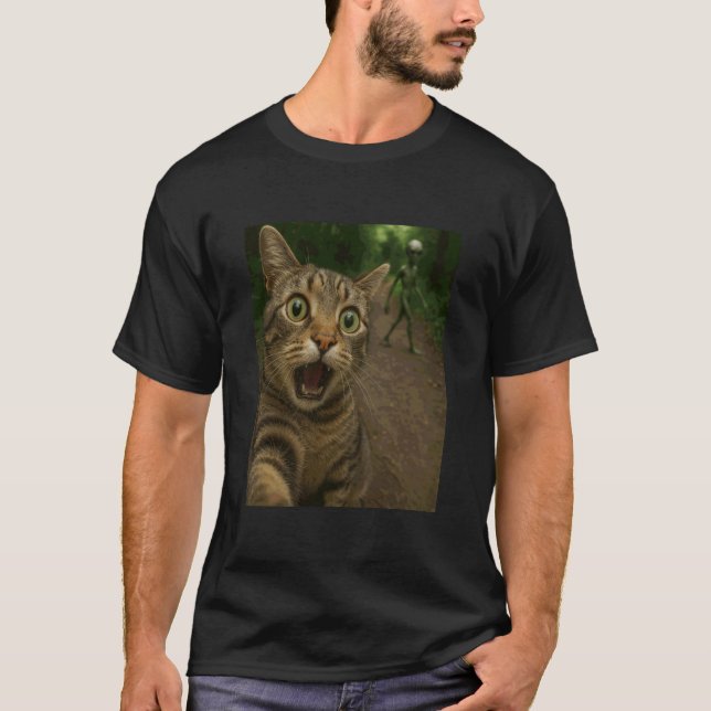 Camiseta Selfie de Gato, Alien, Divertido (Frente)