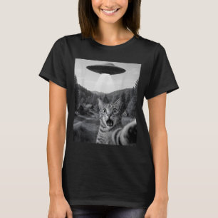 Camiseta Selfie de Gato com Alien Ufo Gato Engraçado Ed Cat