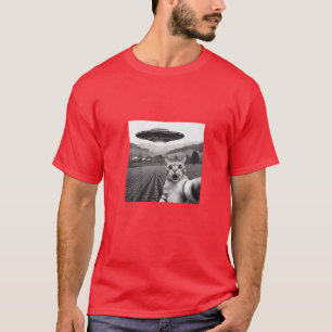 Camiseta Selfie De Gato Com Alienígena Ovino Engraçado Pres
