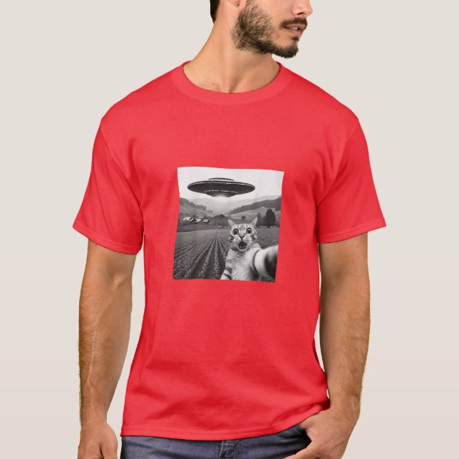 Camiseta Selfie De Gato Com Alienígena Ovino Engraçado Pres (Frente)