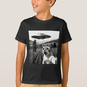 Camiseta Selfie de Gato com ET OVNI Gato Engraçado Alien Bi