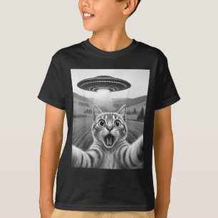 Camiseta Selfie de Gato com ET OVNI Gato Engraçado para Hom