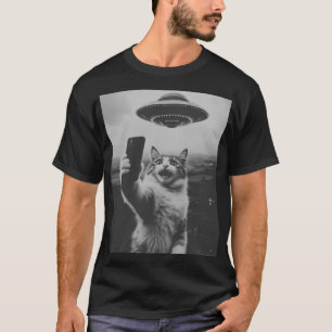 Camiseta Selfie de Gato com OVNI Alien Divertido Gato