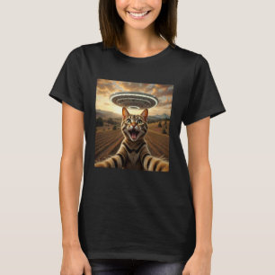 Camiseta Selfie de Gato com OVNI Alien Divertido para Amant