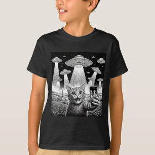 Camiseta Selfie de Gato com OVNI Alien Funny Cat para Homen