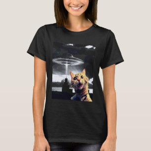 Camiseta Selfie de Gato com OVNI Alien Gato Divertido para