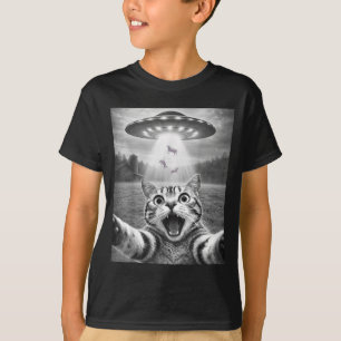 Camiseta Selfie de Gato com OVNI Alien Gato Engraçado para