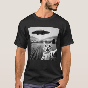 Camiseta Selfie de Gato com OVNI Alien Presentes Divertidos