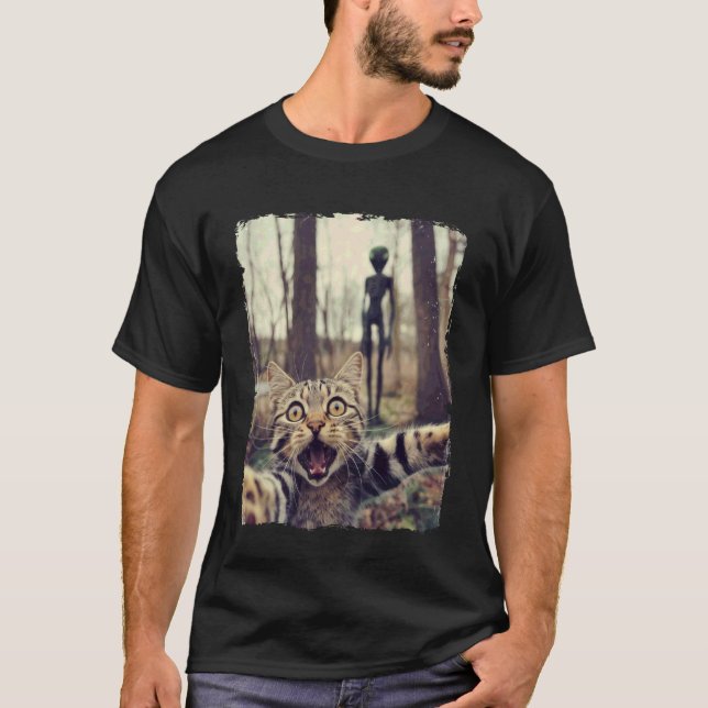 Camiseta Selfie de Gato com OVNI Alien Presentes Divertidos (Frente)