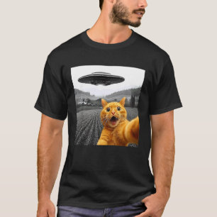 Camiseta Selfie de Gato com OVNI Alien Presentes Divertidos