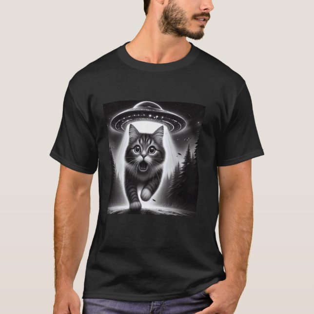 Camiseta Selfie de Gato com OVNI Alien Presentes Divertidos (Frente)