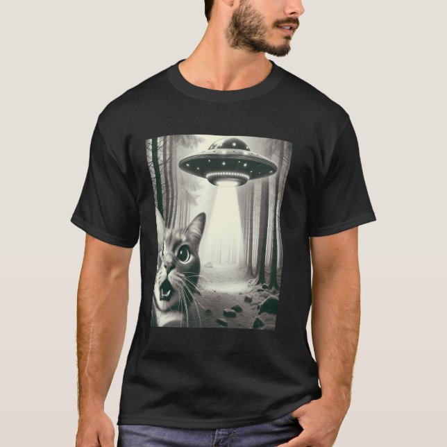 Camiseta Selfie de Gato com OVNI Alien Presentes Divertidos (Frente)