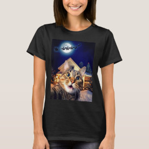 Camiseta Selfie de Gato com Papai Noel, Rena e Trenó Engraç