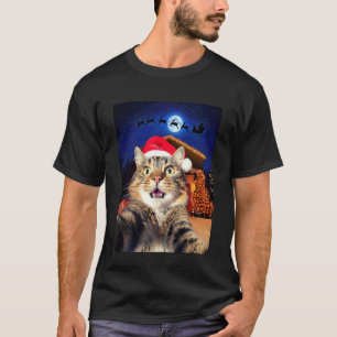 Camiseta Selfie de Gato com Papai Noel, Rena e Trenó Engraç