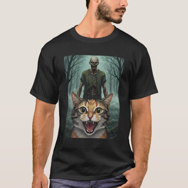 Camiseta Selfie de Gato com Zumbi (Frente)