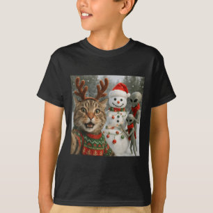 Camiseta Selfie De Gato De Natal Engraçado Com Alienígena D