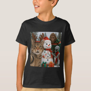 Camiseta Selfie De Gato De Natal Engraçado Com Alienígena D