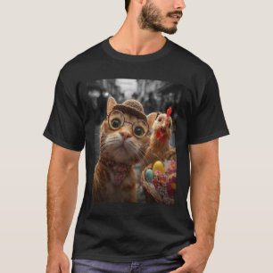 Camiseta Selfie de Gato e Galinha Ovos de Páscoa Vintage En