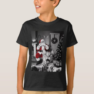 Camiseta Selfie De Gato Engraçado De Natal Com Papai Noel B