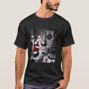 Camiseta Selfie de Gato Engraçado de Natal com Papai Noel B